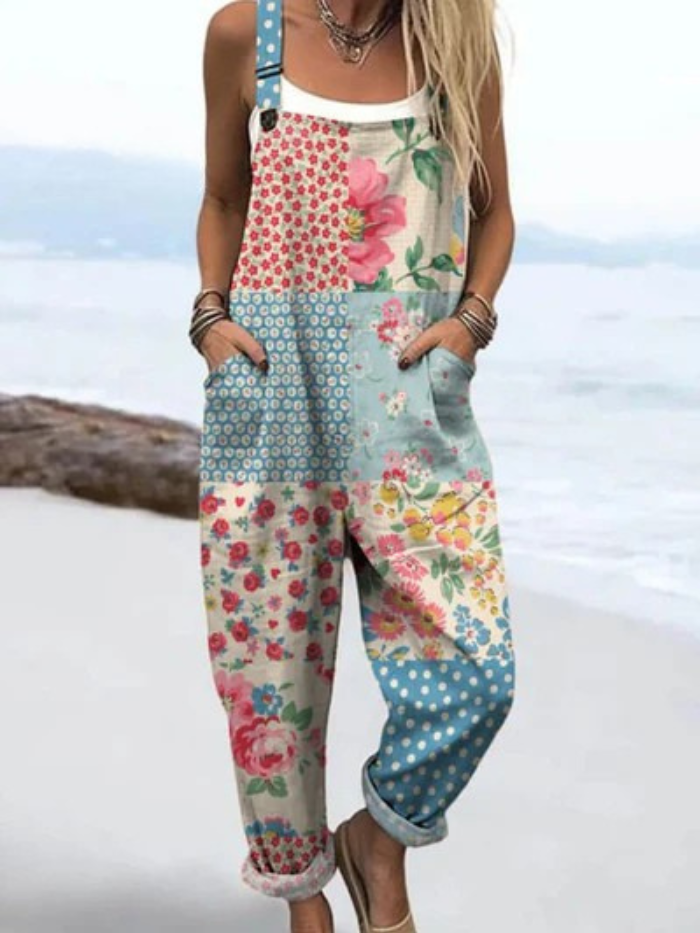 LW   | Jumpsuit z vintage cvetličnim potiskom in patchworkom za ženske