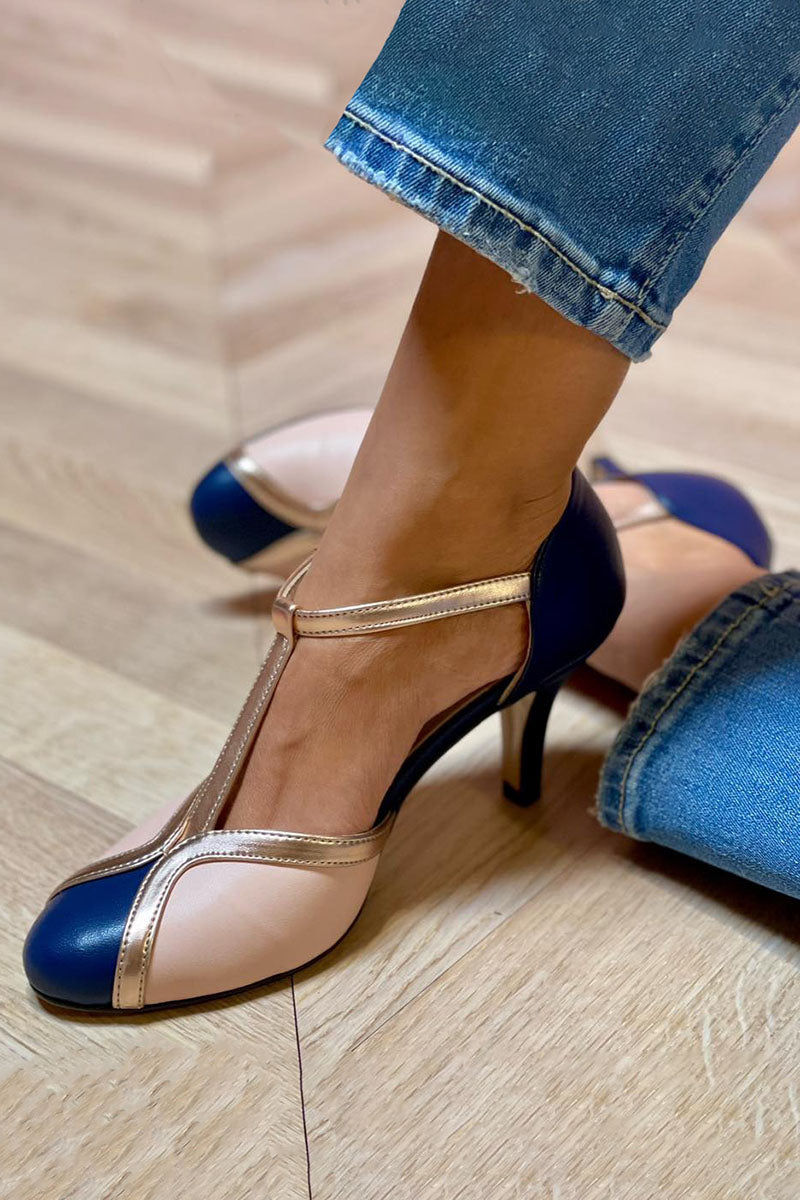 Alessia™ | Barvite in udobne T-strap pete z okroglo konico