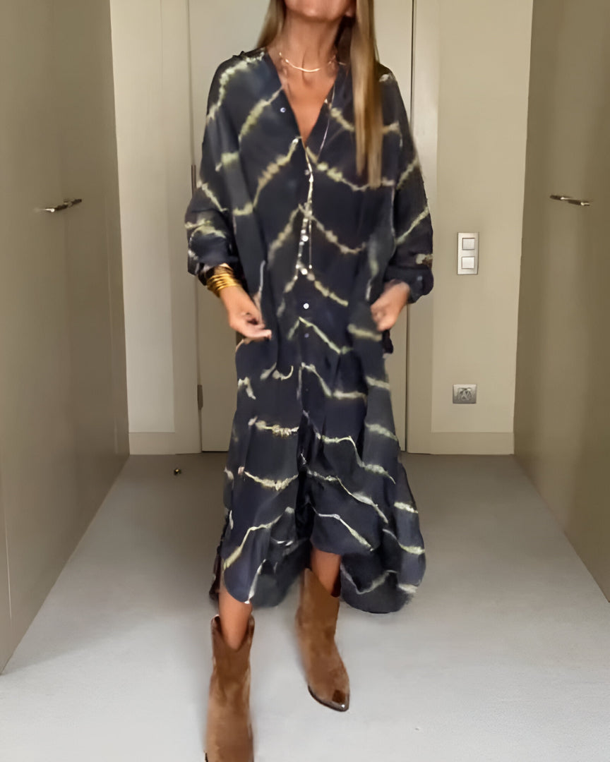 Julia™ | Maxi Bohemian Črtasta Obleka