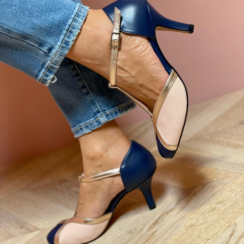 Alessia™ | Barvite in udobne T-strap pete z okroglo konico