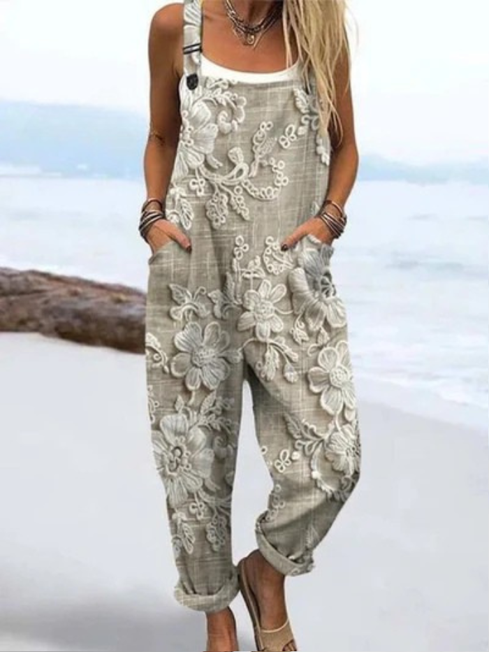 LW | Kombinezon z vintage cvetličnim potiskom in umetniškim tiskom za ženske